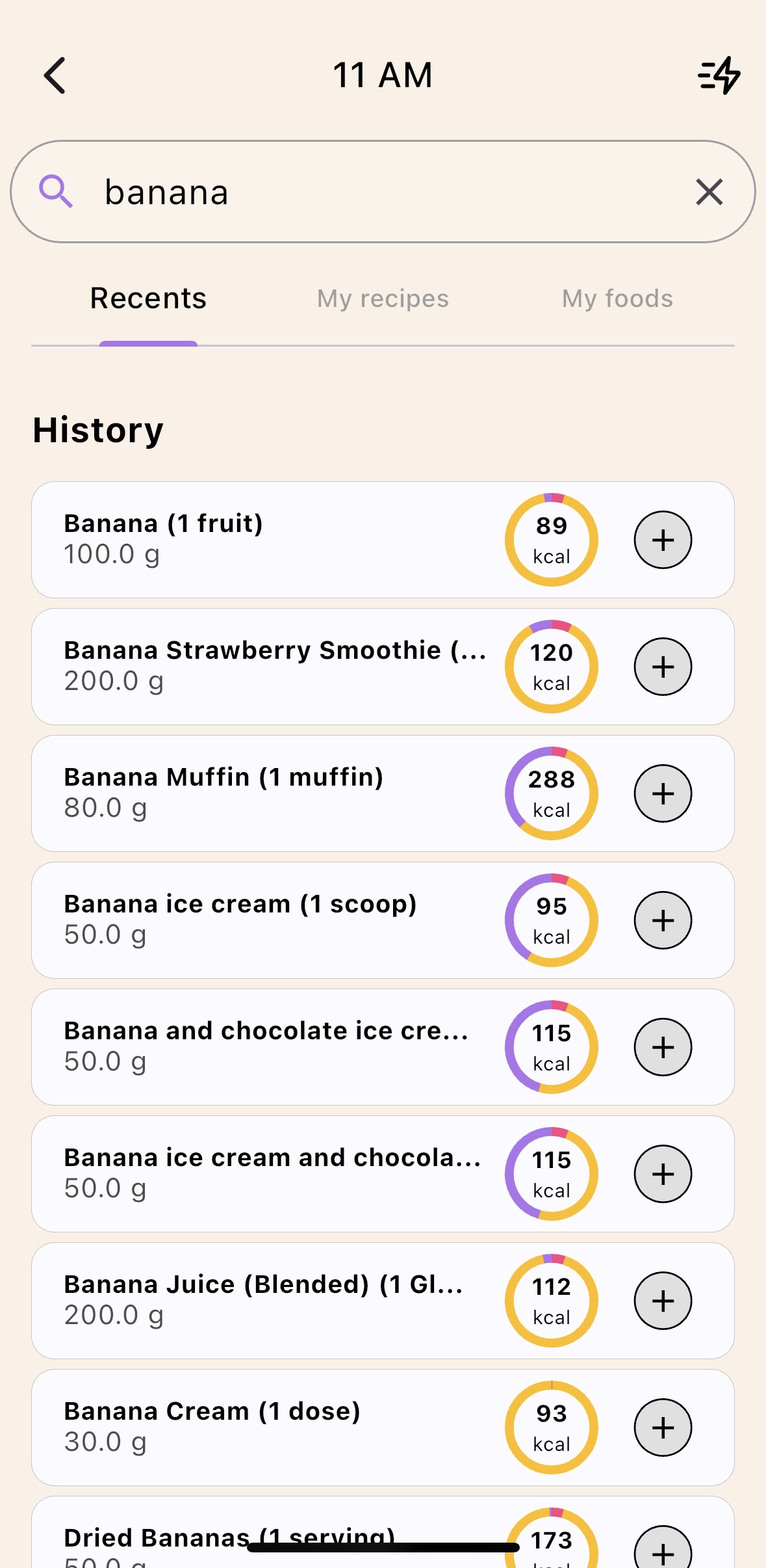 Food database search
