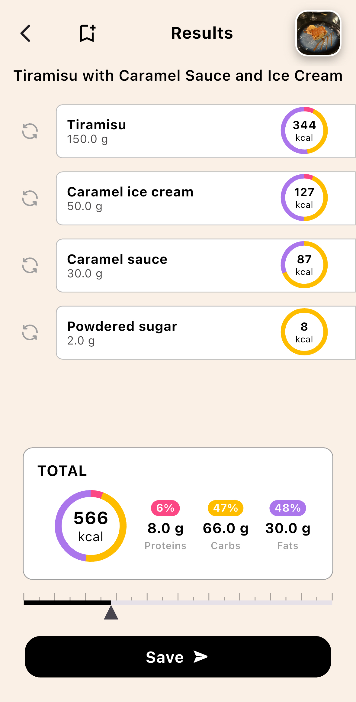 AI providing nutritional data for scanned food