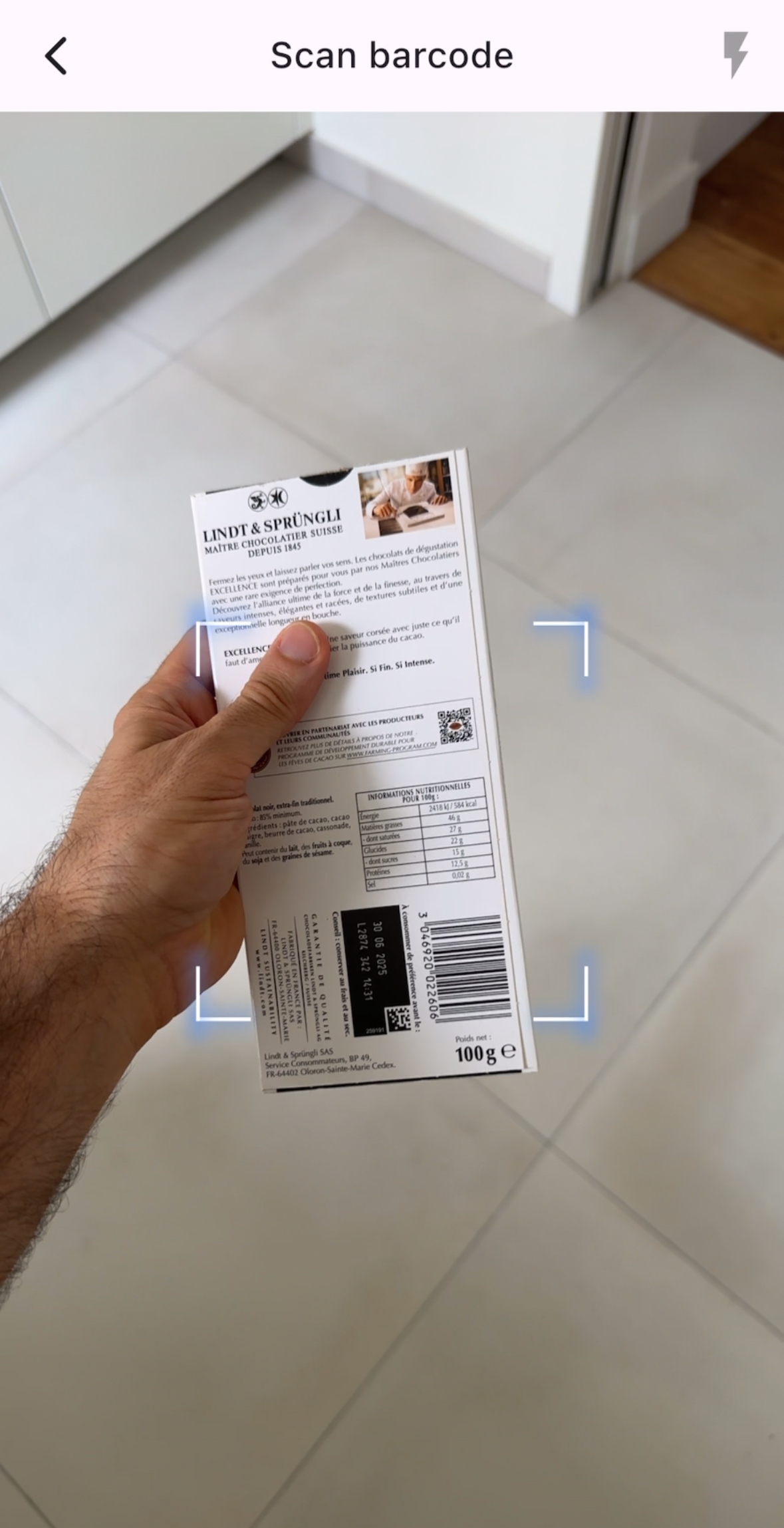 Product found via barcode