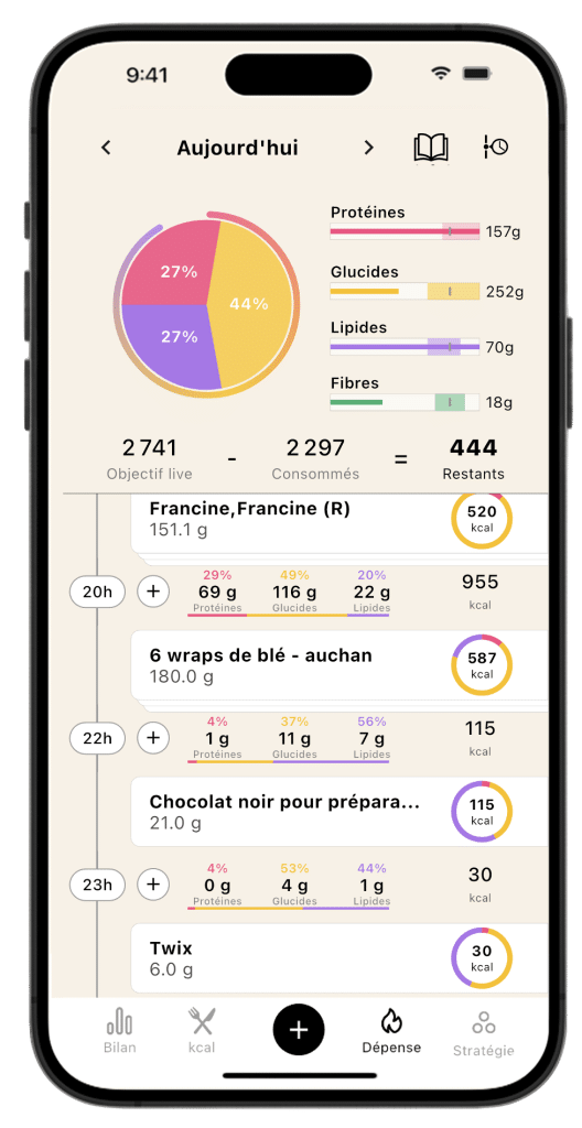 Écran de Stratégie de l'application Lean, où l'utilisateur définit son objectif de déficit calorique pour sa perte de poids.