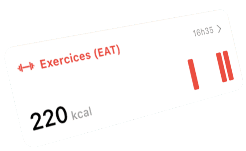 Detail of the tracking for calories burned from exercise (EAT) on the Lean app, showing a total of 220 kcal.