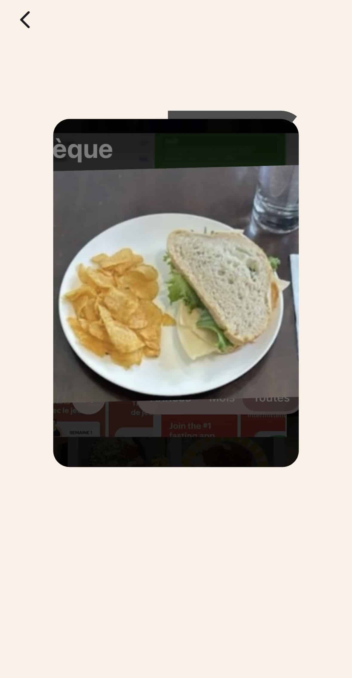 Photo d'un repas avec sandwich et chips, utilisée pour un comparatif de l'analyse par scan IA entre l'application Lean et Cal AI.