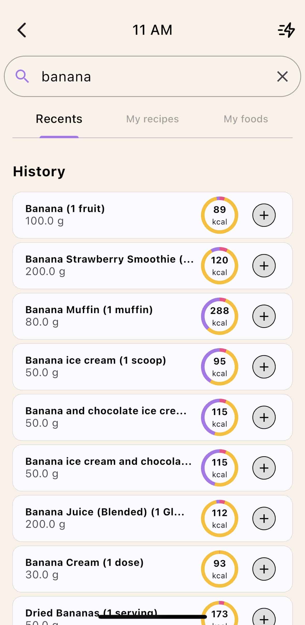 Food database search
