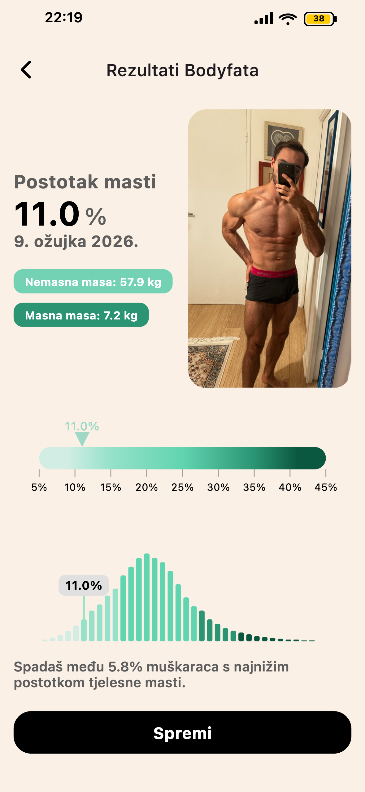 Rezultat BodyScan IA u aplikaciji Lean