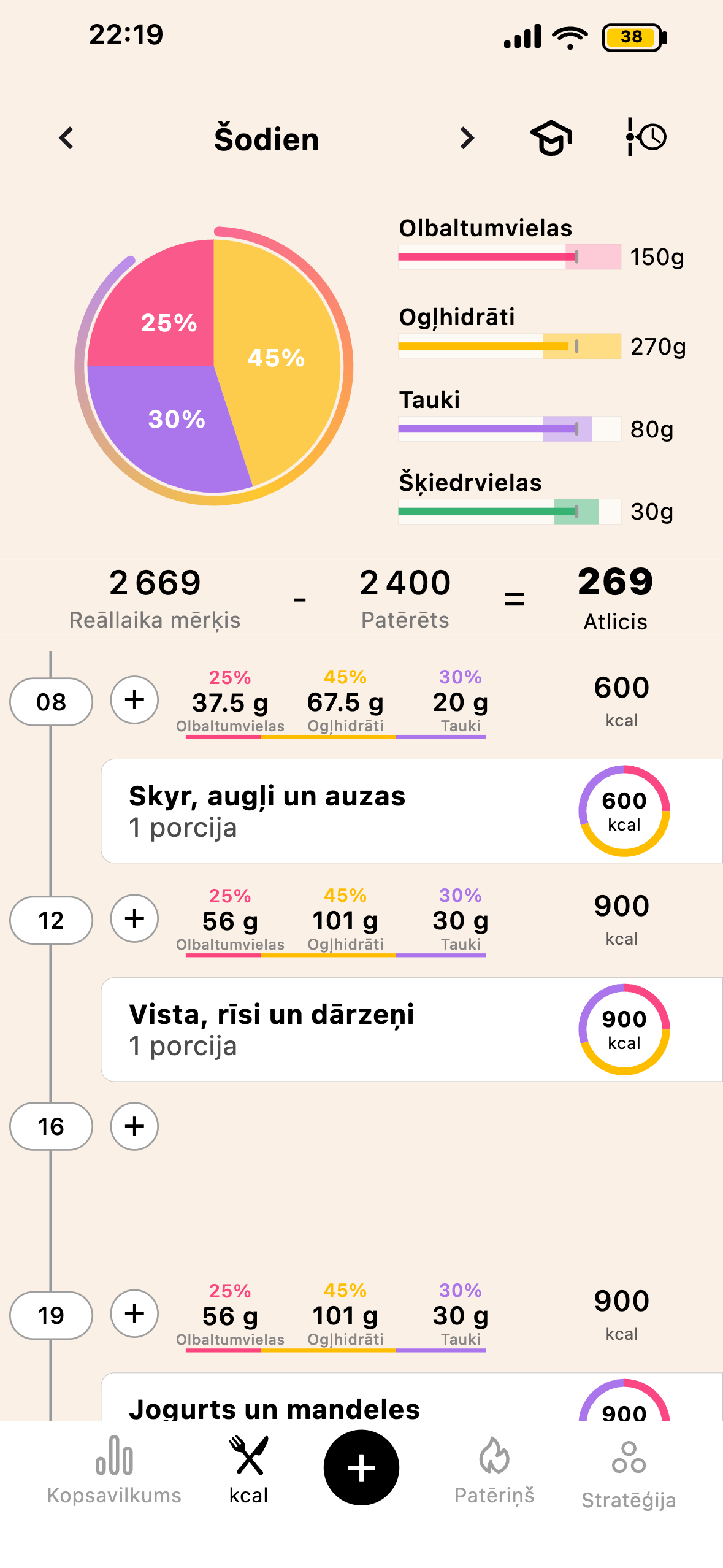 Maltīšu un kaloriju uzskaite lietotnē Lean