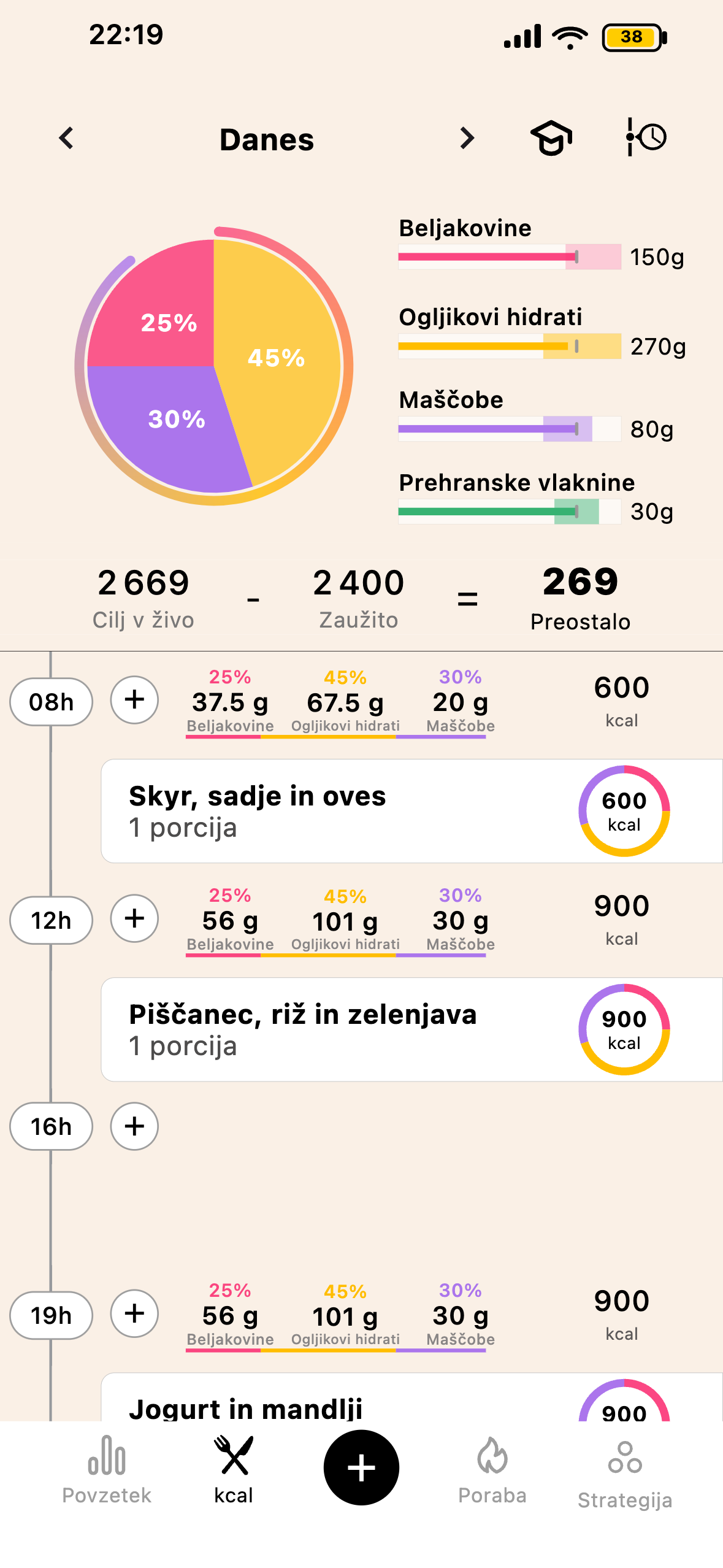 Spremljanje obrokov in kalorij v aplikaciji Lean