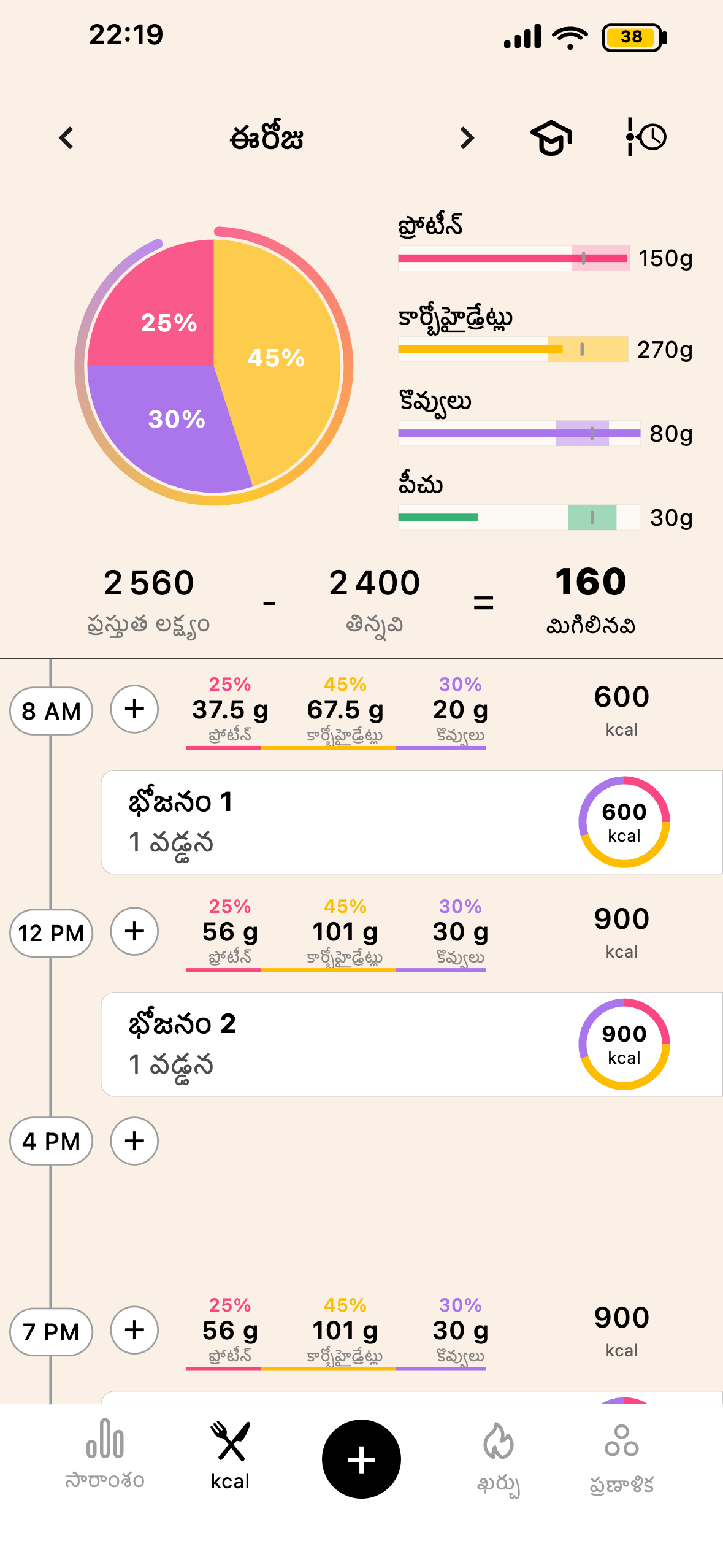 Lean కేలరీల స్క్రీన్