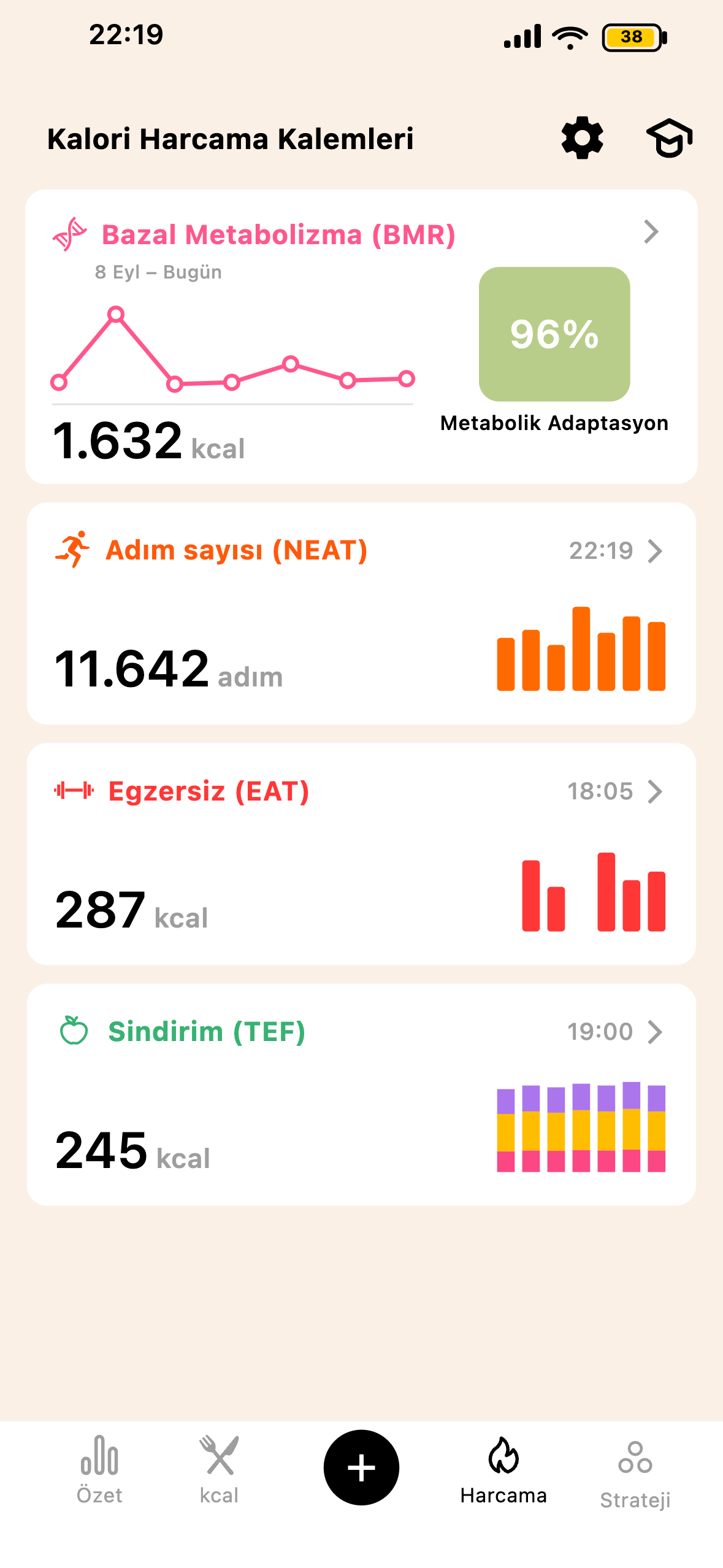 Lean tam kalori harcaması ekranı