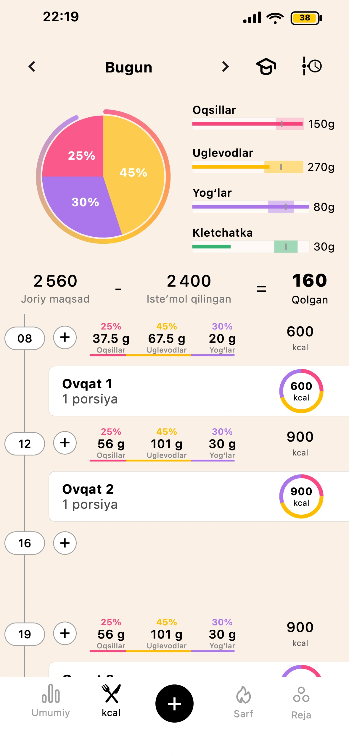Lean «Kaloriya» ekrani